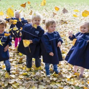 leaves being thrown by children