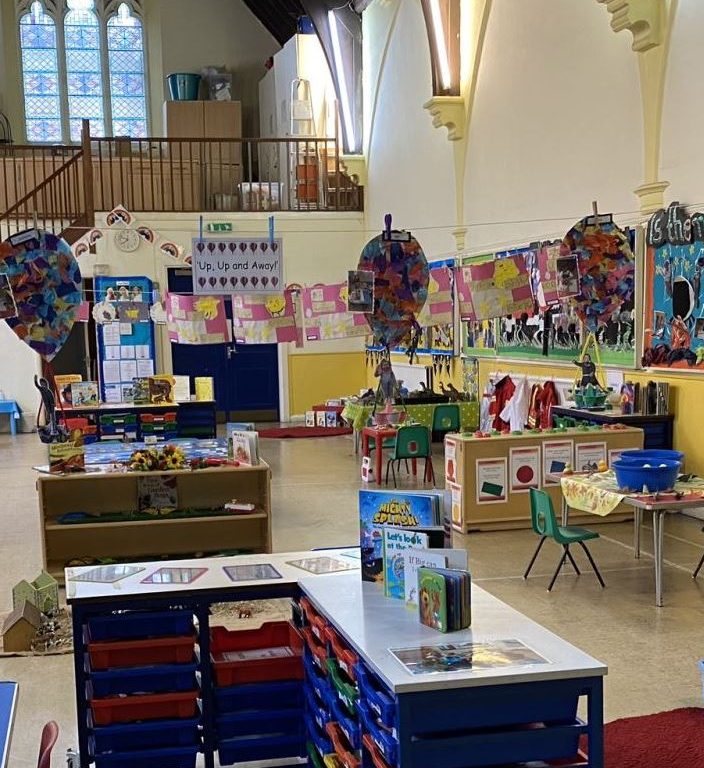 room full of classroom supplies